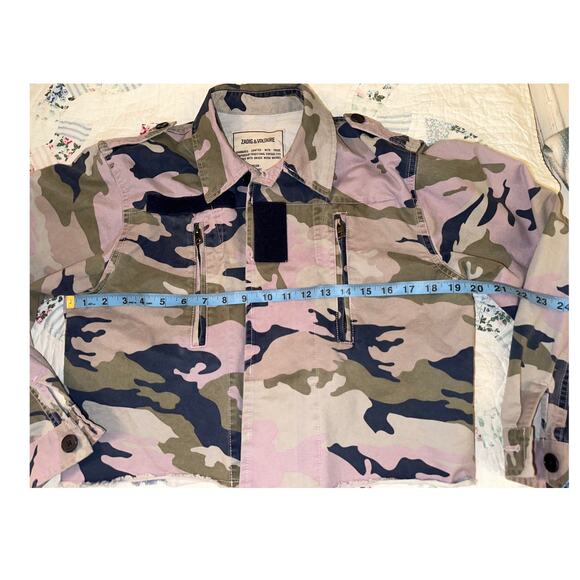 ZADIG & VOLTAIRE LAVENDER MAUVE & BLUE CAMO CAMOUFLAGE CROP JACKET - Picture 6 of 7